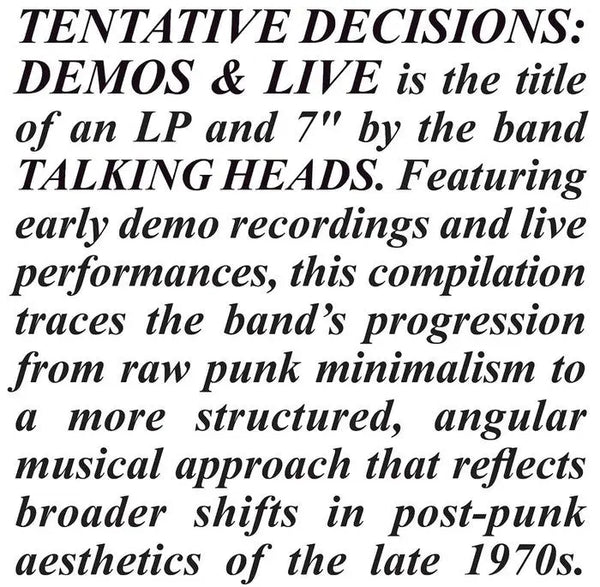 Talking Heads - Tentative Decisions 1974 - 1976 (RSD Black Friday 2025)